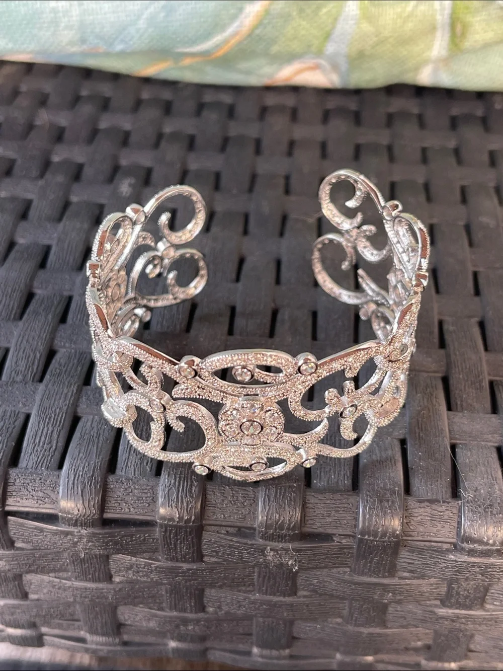 Cubic Zirconia - Silver Scroll Cuff Bracelet